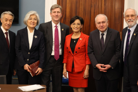 Pictured from left to right: Japanese Ambassador Shigeo Yamada; South Korean Ambassador Kang Kyung-wha; Rep. Greg Stanton (D-AZ); Rep. Young Kim (R-CA); Philippines Ambassador Jose Manuel G. Romualdez; Rep. Dan Newhouse (R-WA)